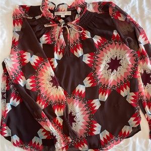 NET NEVER WORN***Loft Petite Large multi-color quilt pattern blouse.
